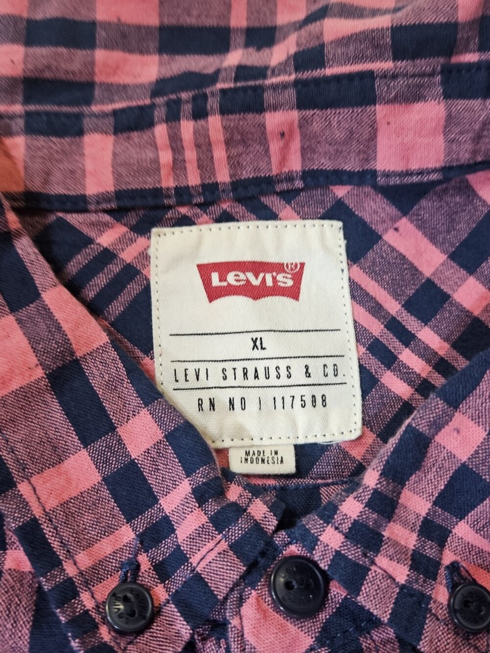 Levis Button Down Sanford Plaid Shirt Mens XL Pink Blue Western Classic Retro - Picture 4 of 6
